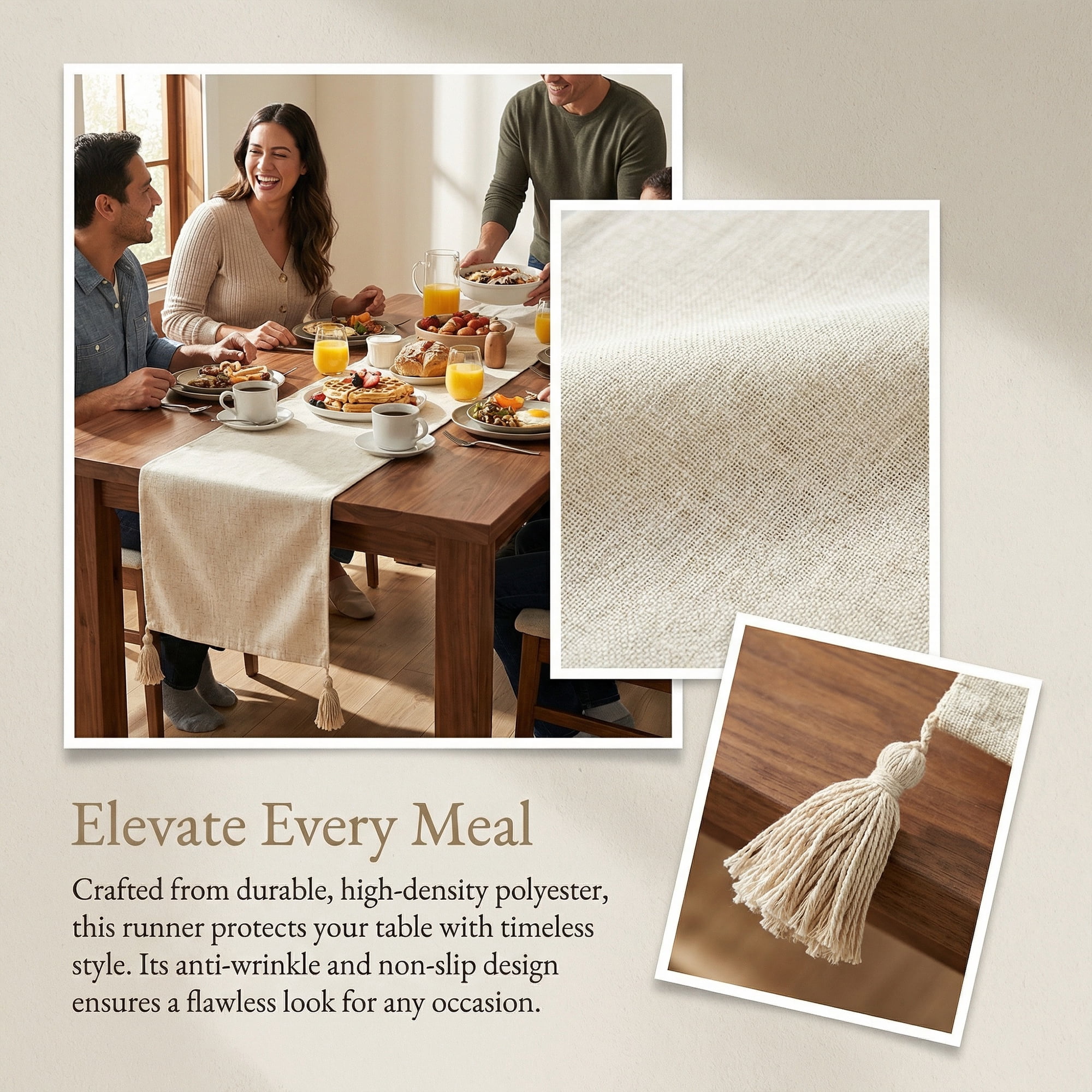 Unique Bargains Table Runner for Kitchen Decor with Tassel White 11.8x86.6in