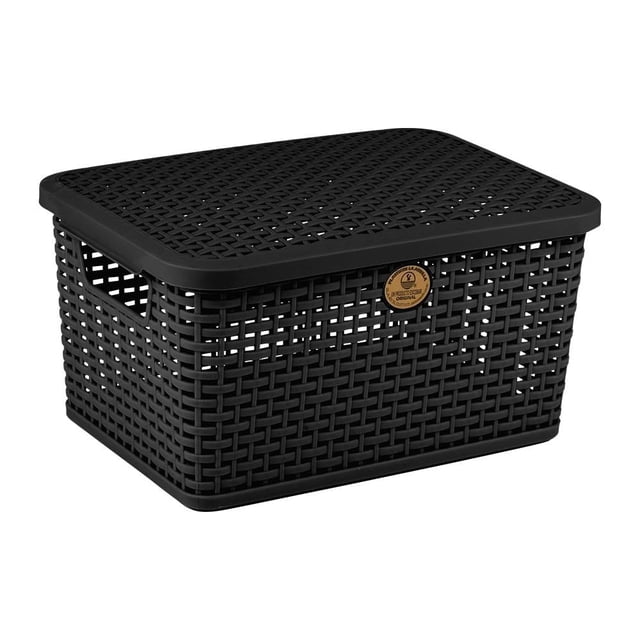 Caja Multiusos Plásticos La Ardilla Rattan con Tapa Chica 9 Litros Negro