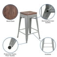 thumbnail image 5 of Flash Furniture Cierra 24" High Metal Counter-Height, Indoor Bar Stool with Wood Seat in Silver - Stackable Set of 4, 5 of 13