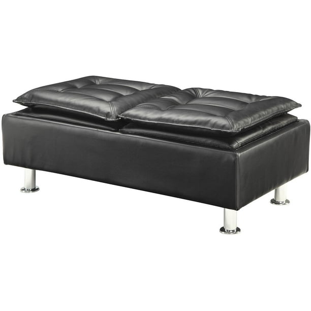 Upholstered Storage Ottoman With FlipTop Trays, Black