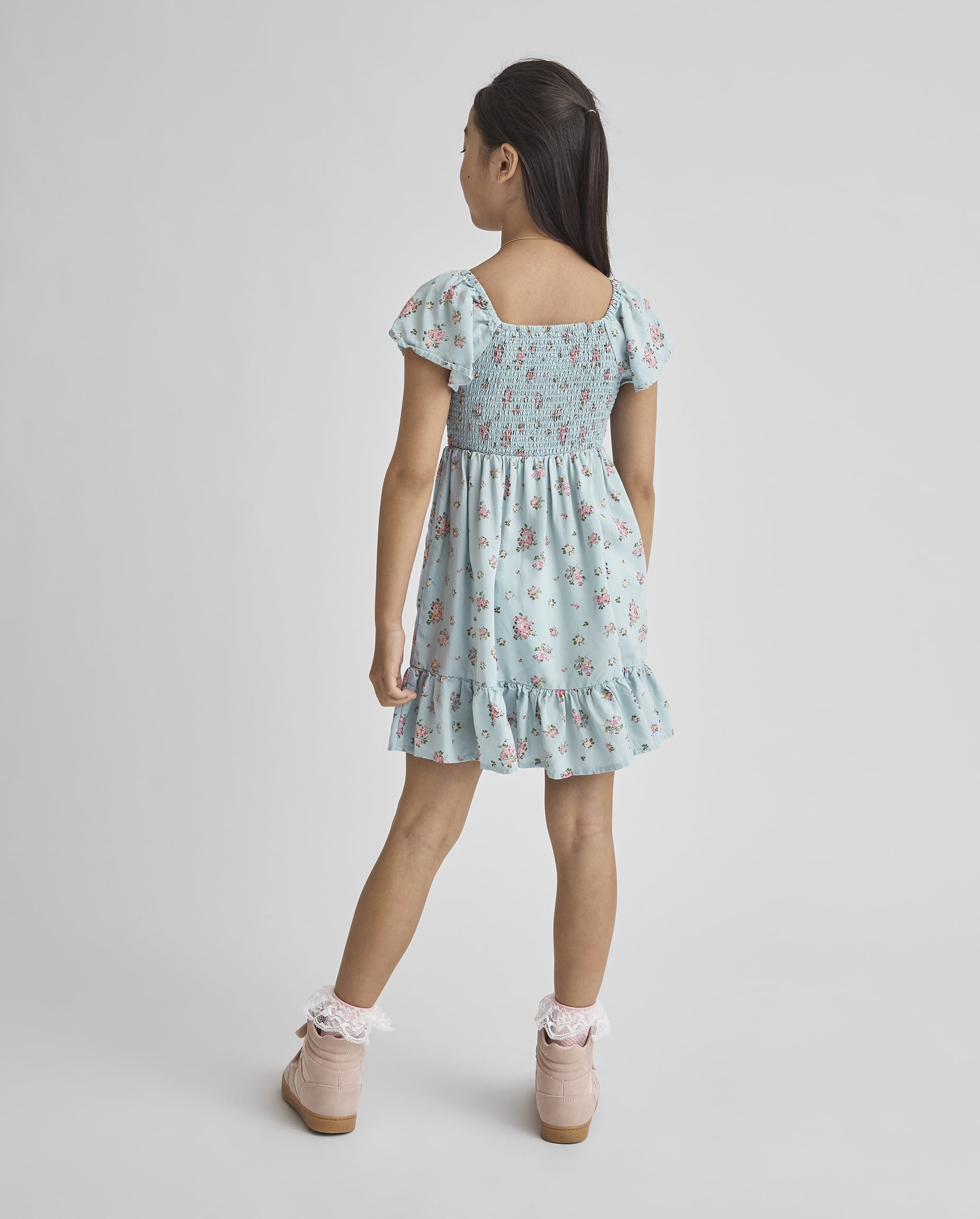 The Children's Place Girls Cap Sleeve Floral Smocked Ruffle Dress, Sizes XS-XXL