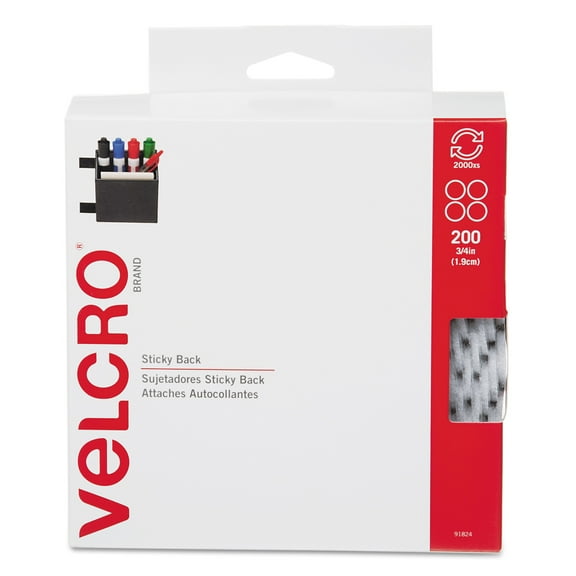 VELCRO Brand Sticky Back Dots with Adhesive White | 200 Pk | 3/4" Circles | Sticky Back Round Hook and Loop Closures for Organizing, Arts and Crafts, School Projects, 91824
