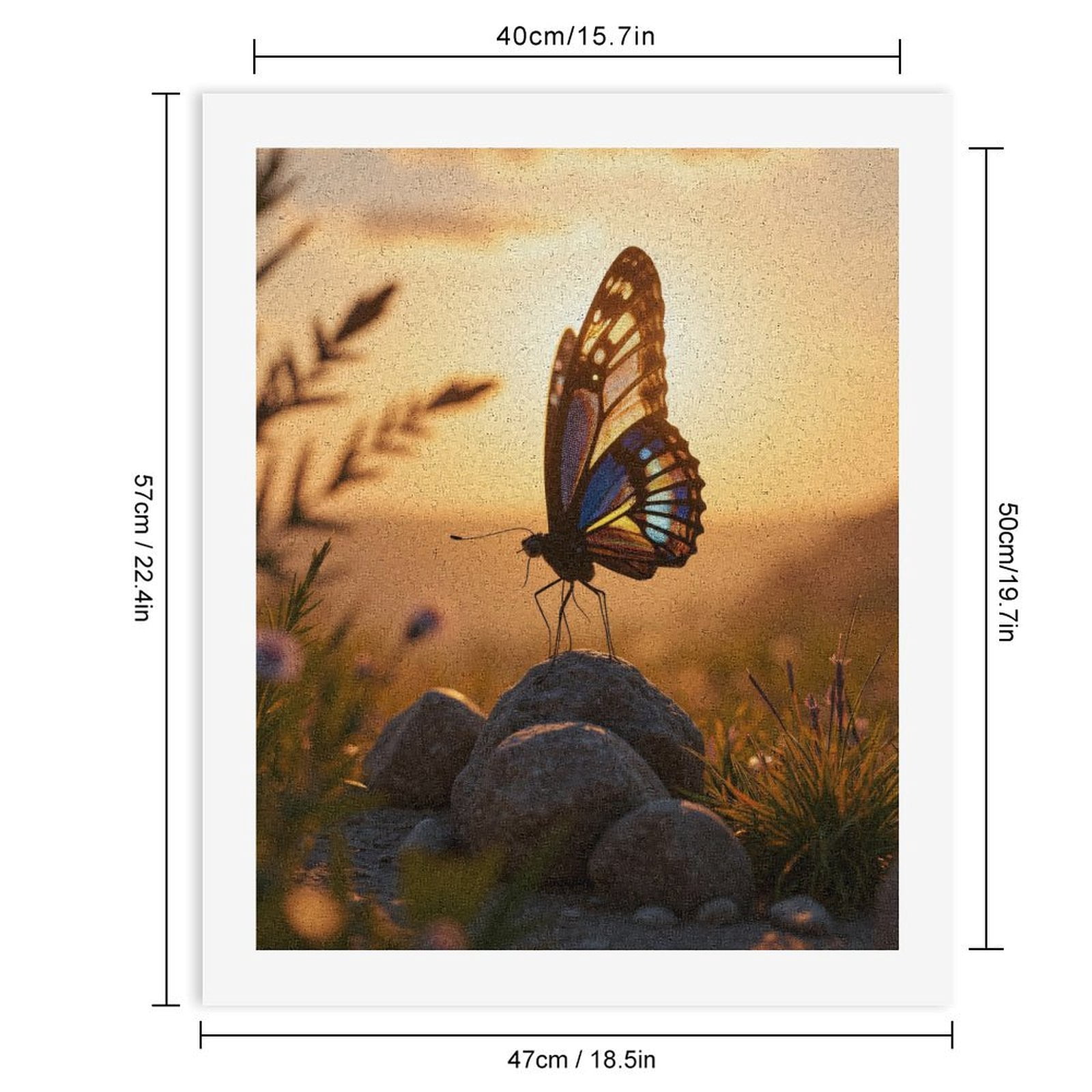 Paint By Numbers Kit for Adults Beginner - Butterfly Sunset Rock Tranquil Scene DIY Canvas Painting Kits for Adults, Frameless Paint By Number for Adults for Home Wall Decor 16x20 Inch