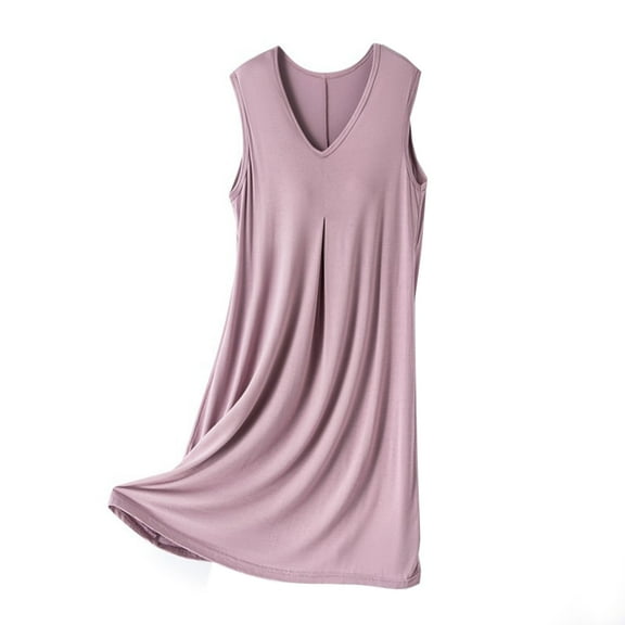 Sleep Shirts for Women Soft Cotton New Women Basic Sleeveless V Neck Nightgown Cotton Soft Comfy Tank Nightdress Flowy Pleated Lounge Mini Sleepdress Purple L