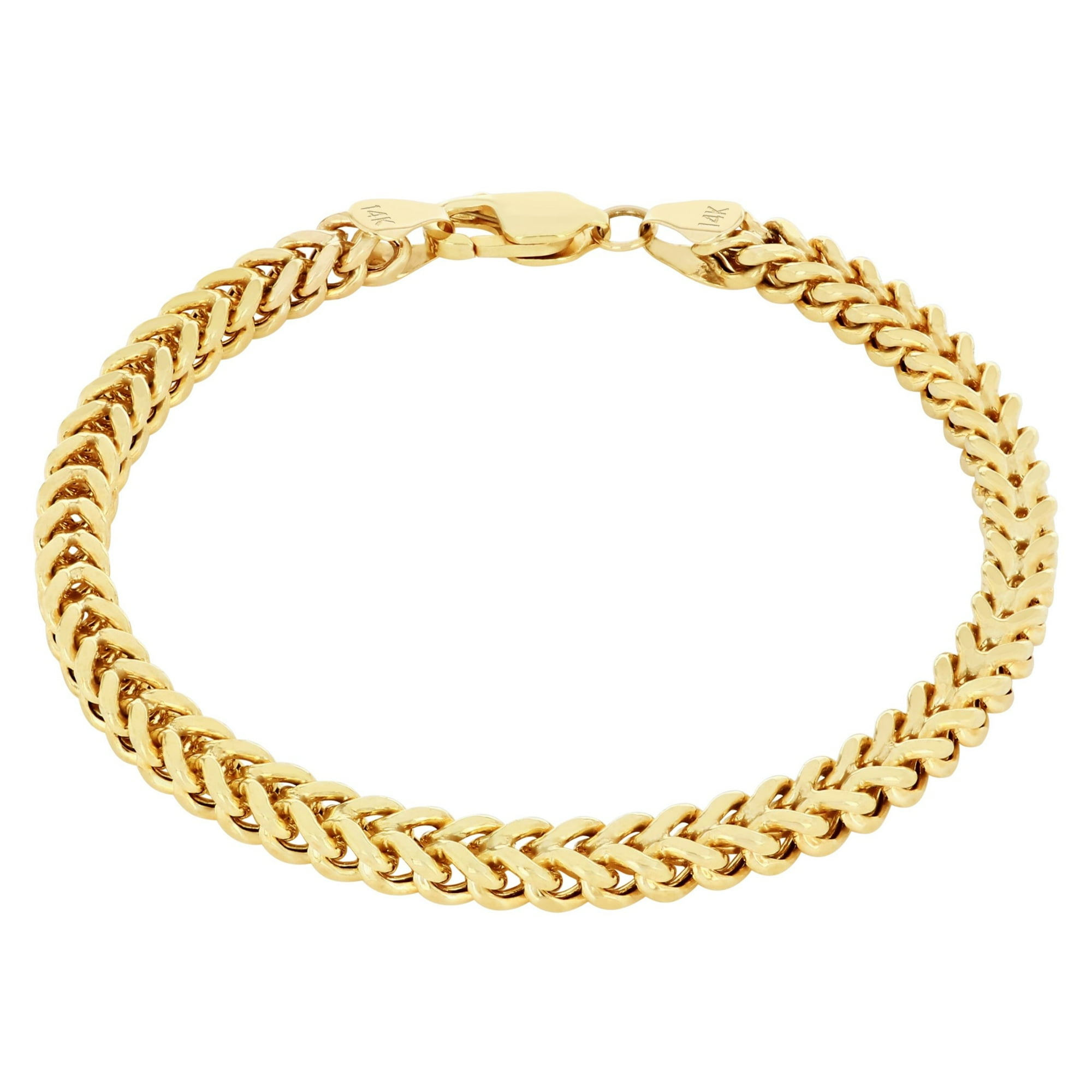 Nuragold 14K Real Yellow Gold Franco Square Chain Wheat Bracelet 7"-9" (1.5mm-5mm) Italian Jewelry for Men & Women