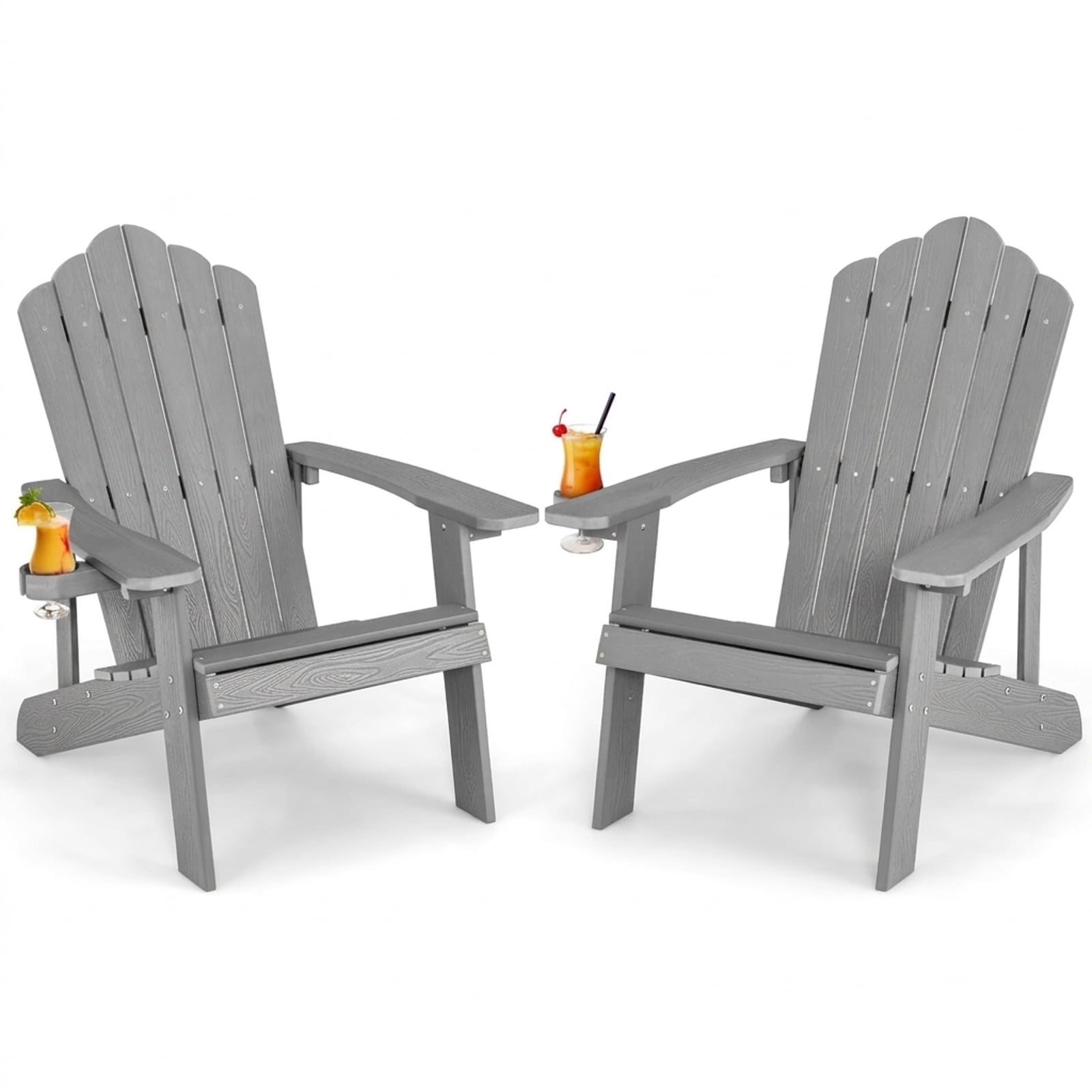 Furnibear Weather Resistant HIPS Outdoor Adirondack Chair with Hidden Cup Holder and High Backrest for Garden Patio and Poolside, Gray