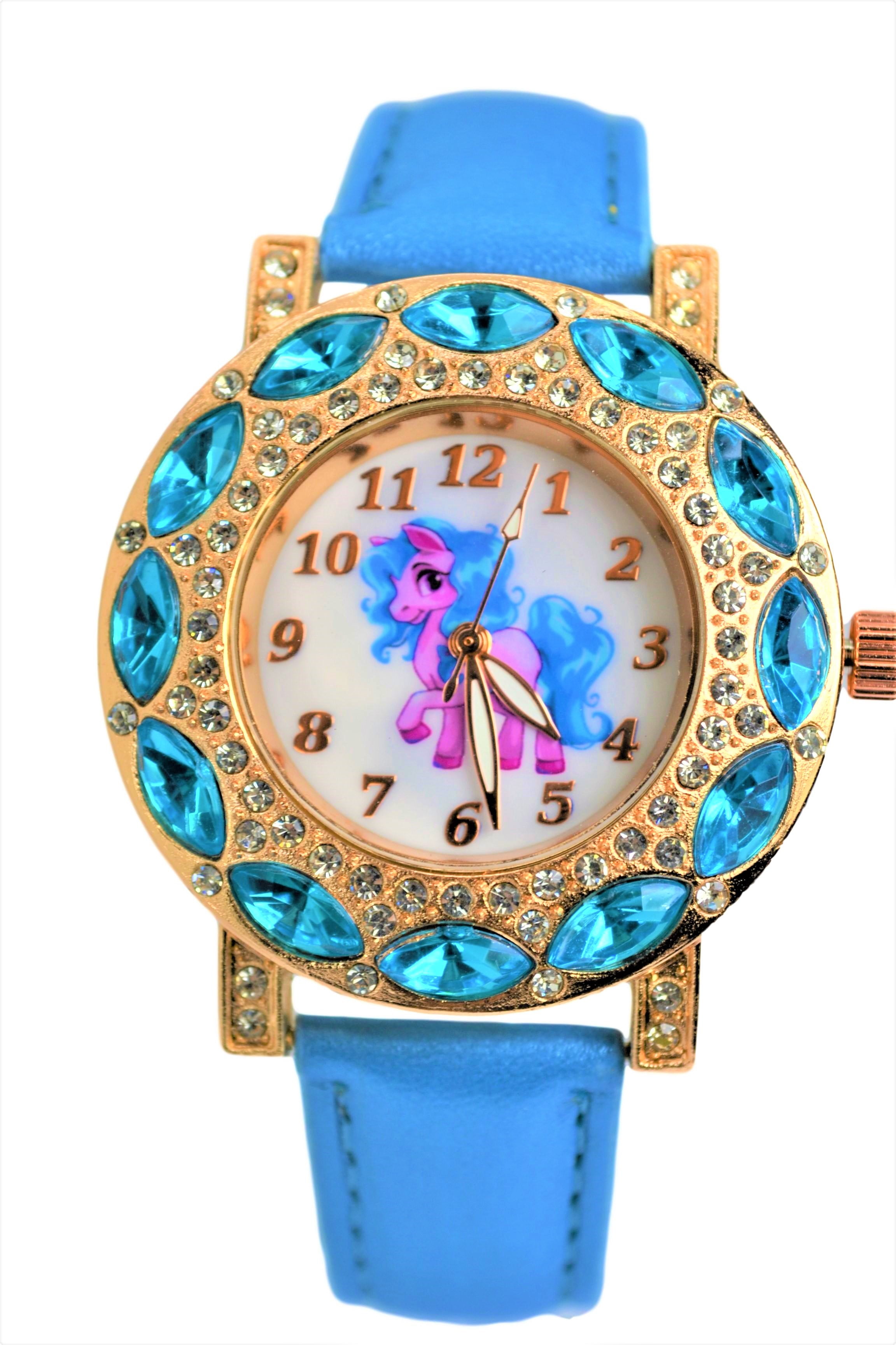Cute Pony Gift Wrist Watch For Girls, Women. Large Stones Analog Display.Glowing Hands. Best Christmas New Year Party Birthday Business Gift