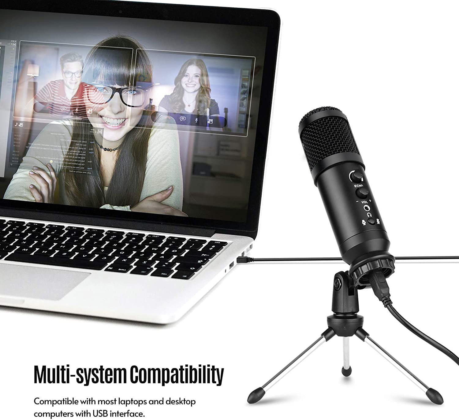 PENGXIANG USB Microphone for Computer, Professional Studio Cardioid Condenser Mic Kit Compatible with Mac PC Laptop for Skype YouTube Teaching Gaming Recording