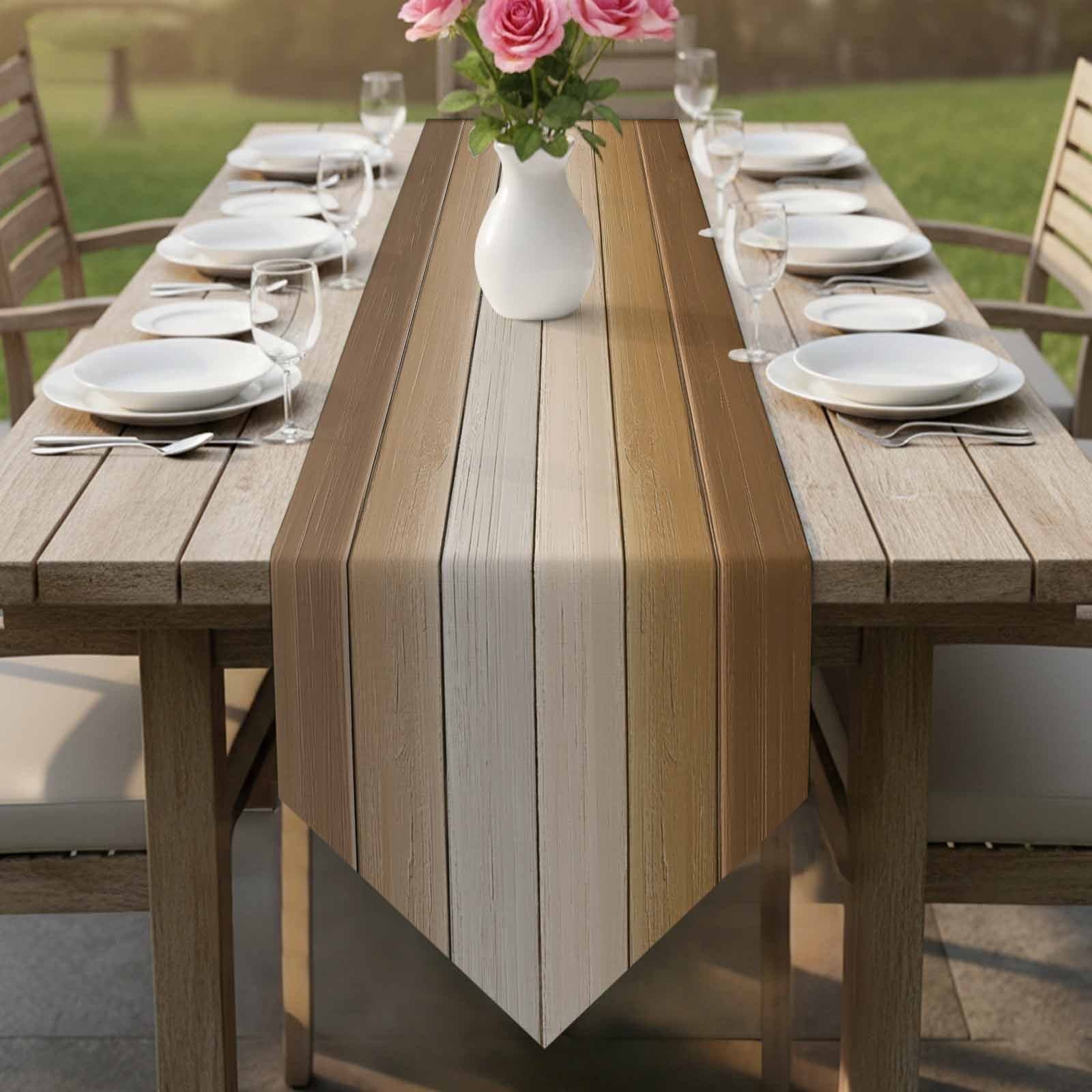 Brown Ombre Table Runner Linen Burlap Table Runner 72 Inches Long Vintage Country Wooden Dresser Scarves for Kitchen Island Coffee Dining Room Party Wedding Banquet Holiday Decoration 16"x72"