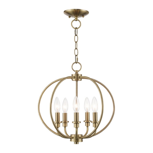 Livex 4665-01 Milania 5-Light Mini Chandelier Antique Brass 16" Ceiling Mount