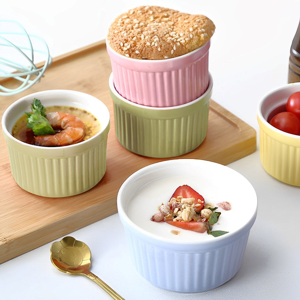 4Pcs Ceramic Ramekins oz Oven Safe Small Baking Bowls Set