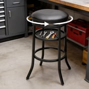 CoVibrant Industrial Swivel Shop Stool with Storage Shelf, Metal Mechanic Stool with Anti-slip Pad for Garage, Home, or Workshop