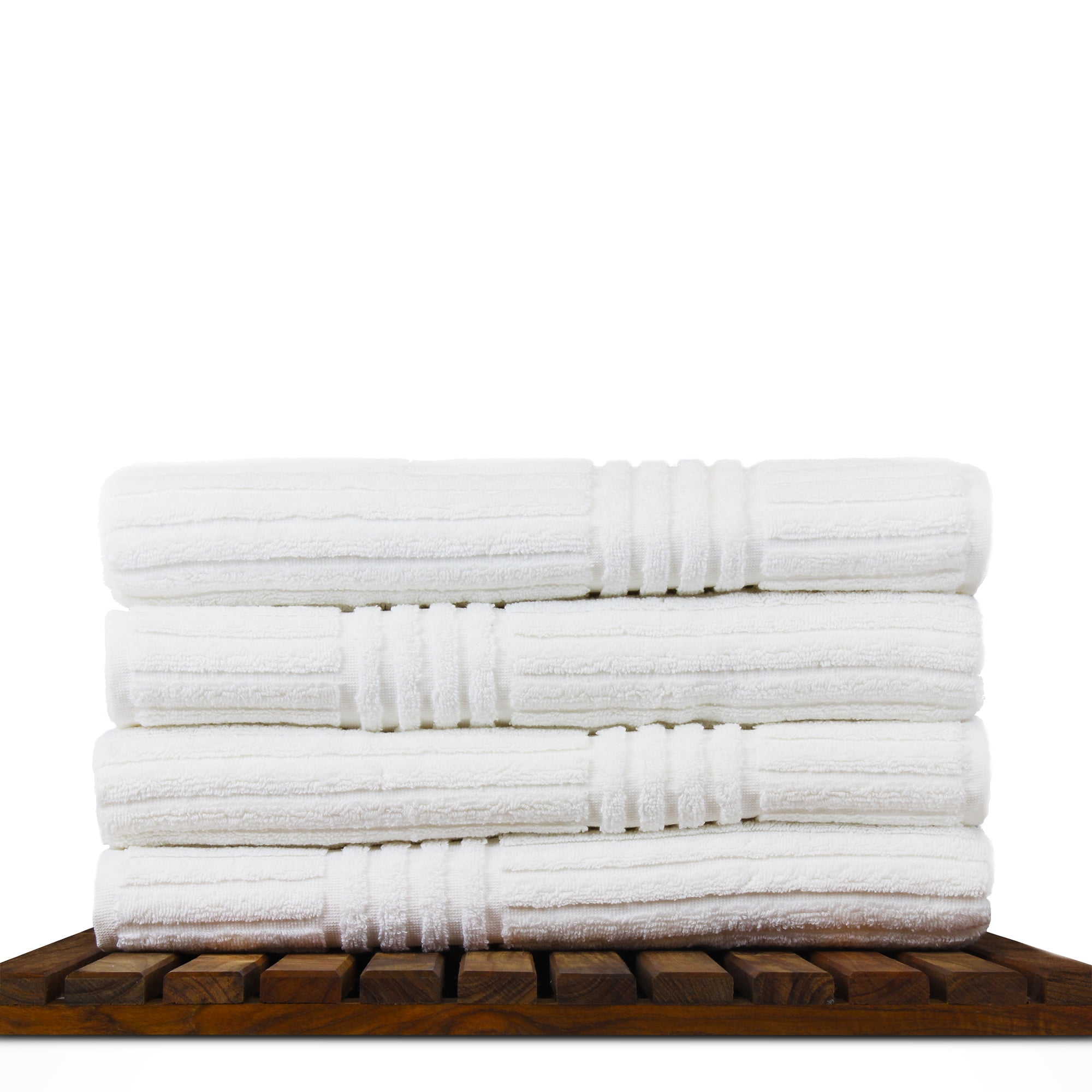Luxury Hotel & Spa Towel 100% Genuine Turkish Cotton Bath Towels - White - Striped - Set of 4