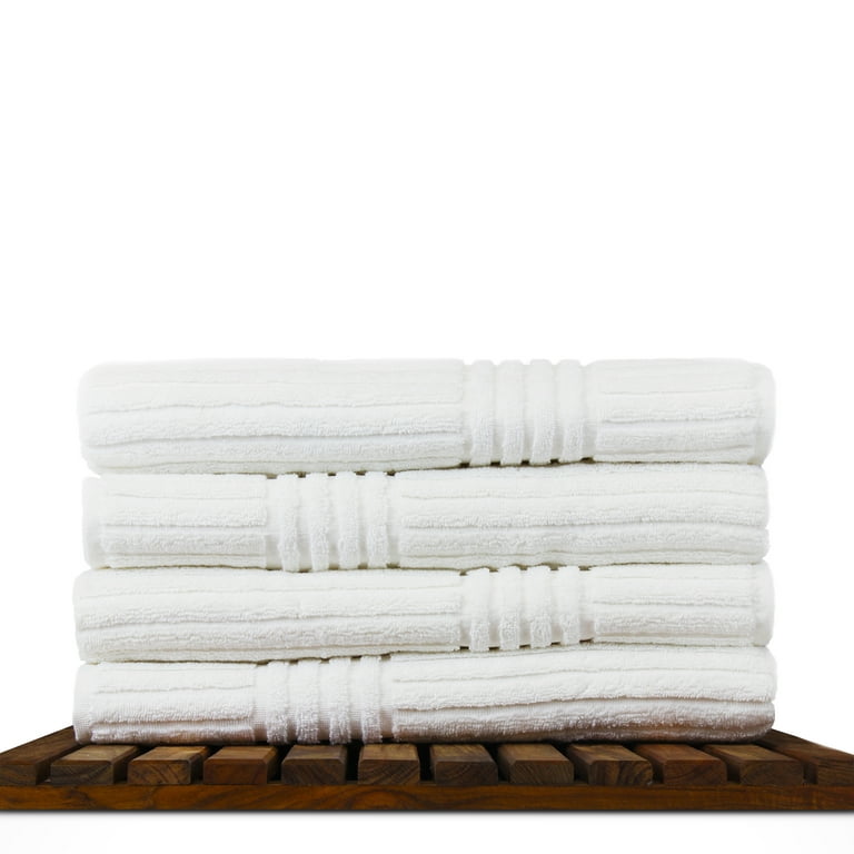 Luxury Hotel & Spa Towel 100% Genuine Turkish Cotton Bath Towels - White -  Striped - Set of 4 