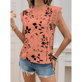 thumbnail image 4 of Blusas de Encaje con Estampado Floral para Mujer, Cuello Redondo, Mangas , Estilo Bohemio, Naranja, Rojo, XXL, 4 of 9