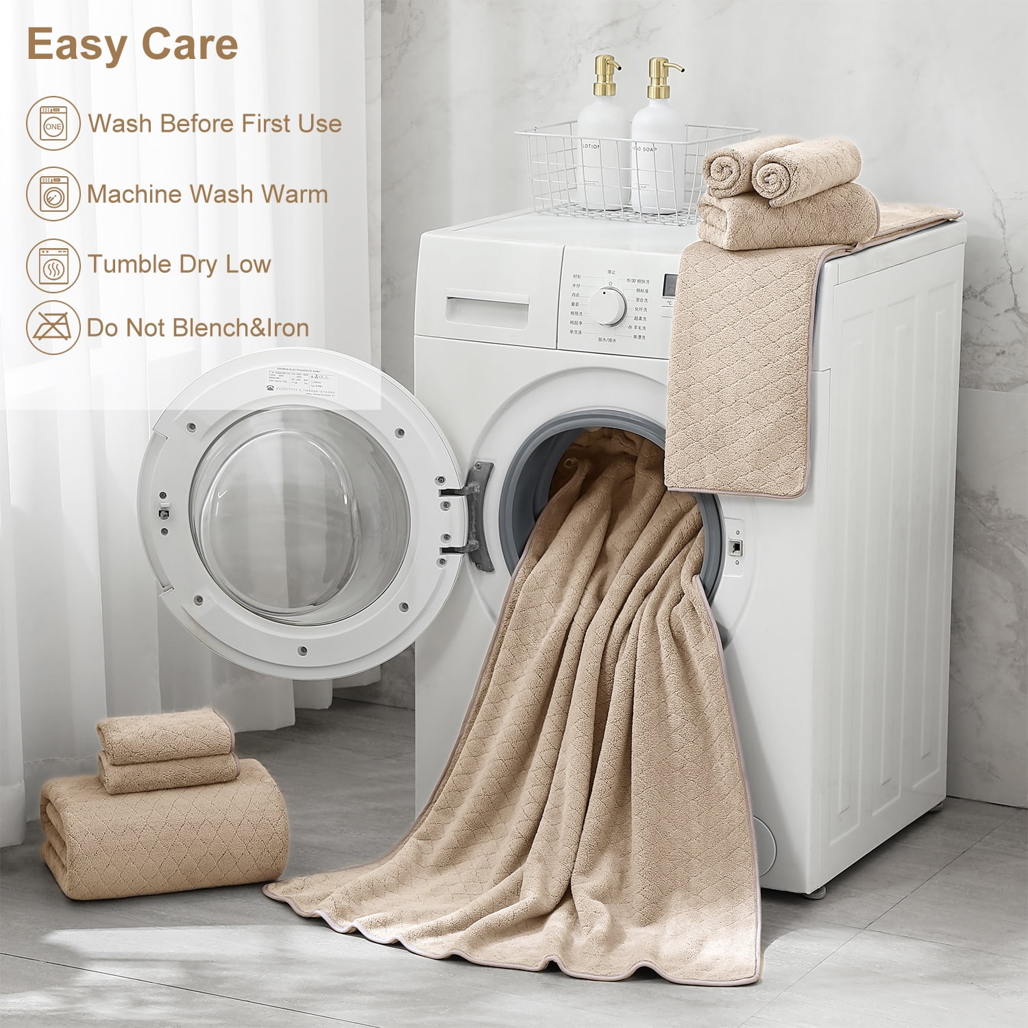 Beartech Microfiber 8 Piece Bath Towel Set,2 Bath Sheet,2 Hand Towel, 4 Washcloth,Quickly Dry & Super Absorbent,Ultra Soft Bathroom Towel Set,Oversized Shower Towel Luxury Hotel Towel-Camel