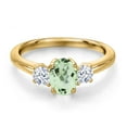 thumbnail image 3 of Gem Stone King 18K Yellow Gold Plated Silver Green Prasiolite and White Zirconia Engagement Ring for Women | 1.40 Cttw | Oval 7X5MM | Gemstone Birthstone | Size 8, 3 of 6