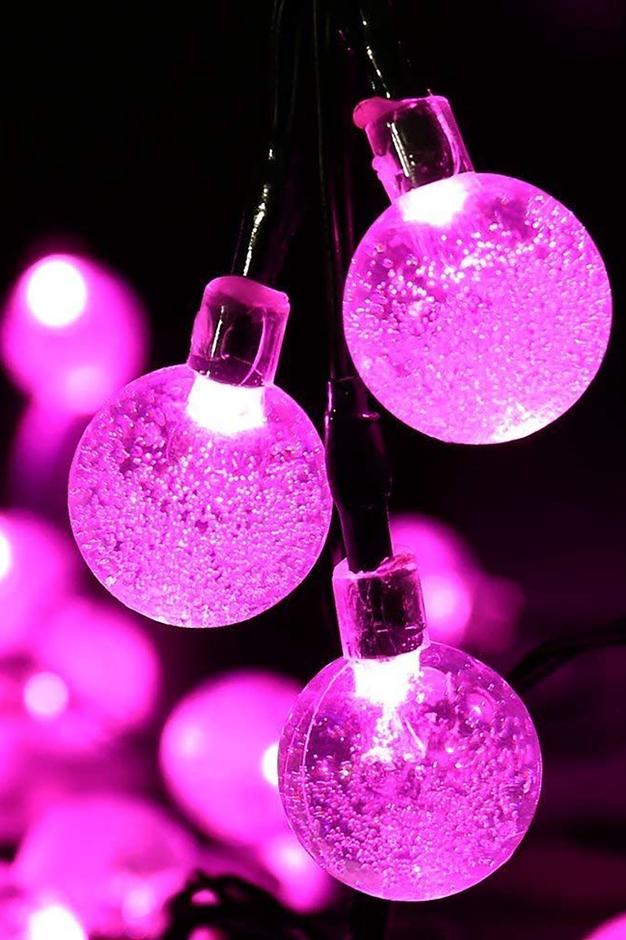 Perfect Holiday 30 LED Solar String Lights,Waterproof with Bubble Design Bulbs for Outdoor Home decor, Christmas, Parties, Garden - Pink