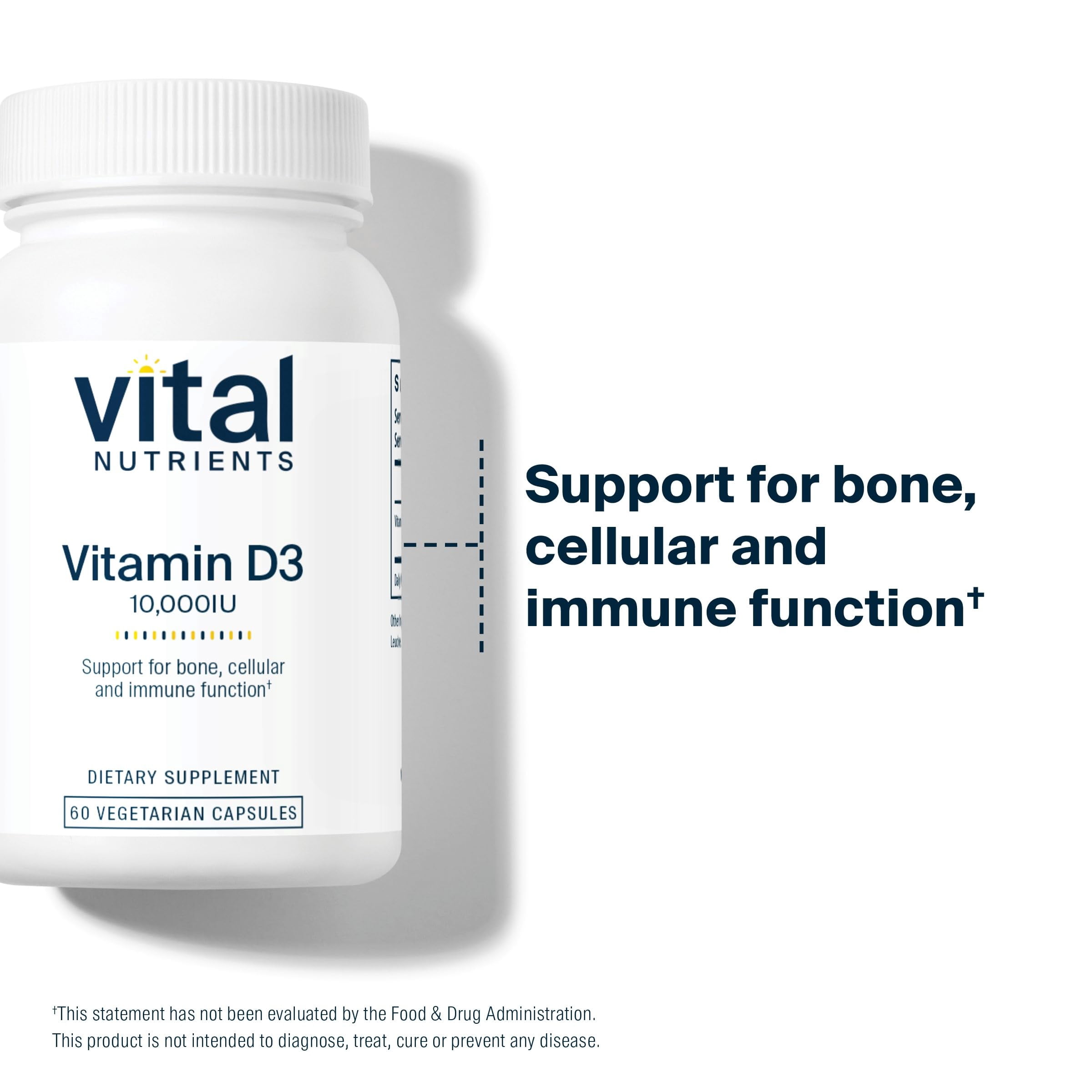 Vital Nutrients Vitamin D 10000 IU | Vitamin D3 Supplement | Healthy Bones, Teeth, Muscles| Cellular & Immune Function | Calcium Absorption | Gluten, Dairy and Soy Free | 60 Capsules