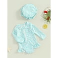 thumbnail image 3 of Bslissey Toddler Baby Girls Rash Guard Romper Swimsuit Floral Print Long Sleeve Ruffles Bikini Infant Cute Zipper Bathing Suit with Swim Cap Summer Swimwear 6M-3T, 3 of 8