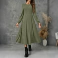thumbnail image 2 of Womens Crew Neck Long Sleeve Spring Fall Dresses,Women's Fashion Round Neck Long Sleeve Solid Colour Casual Maxi Dress With Ribbed Trim And Fringe Detail Army Green, 2 of 9