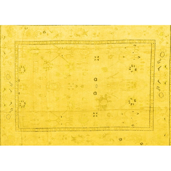 Ahgly Company Machine Washable Indoor Rectangle Oriental Yellow Traditional Area Rugs, 8' x 10'