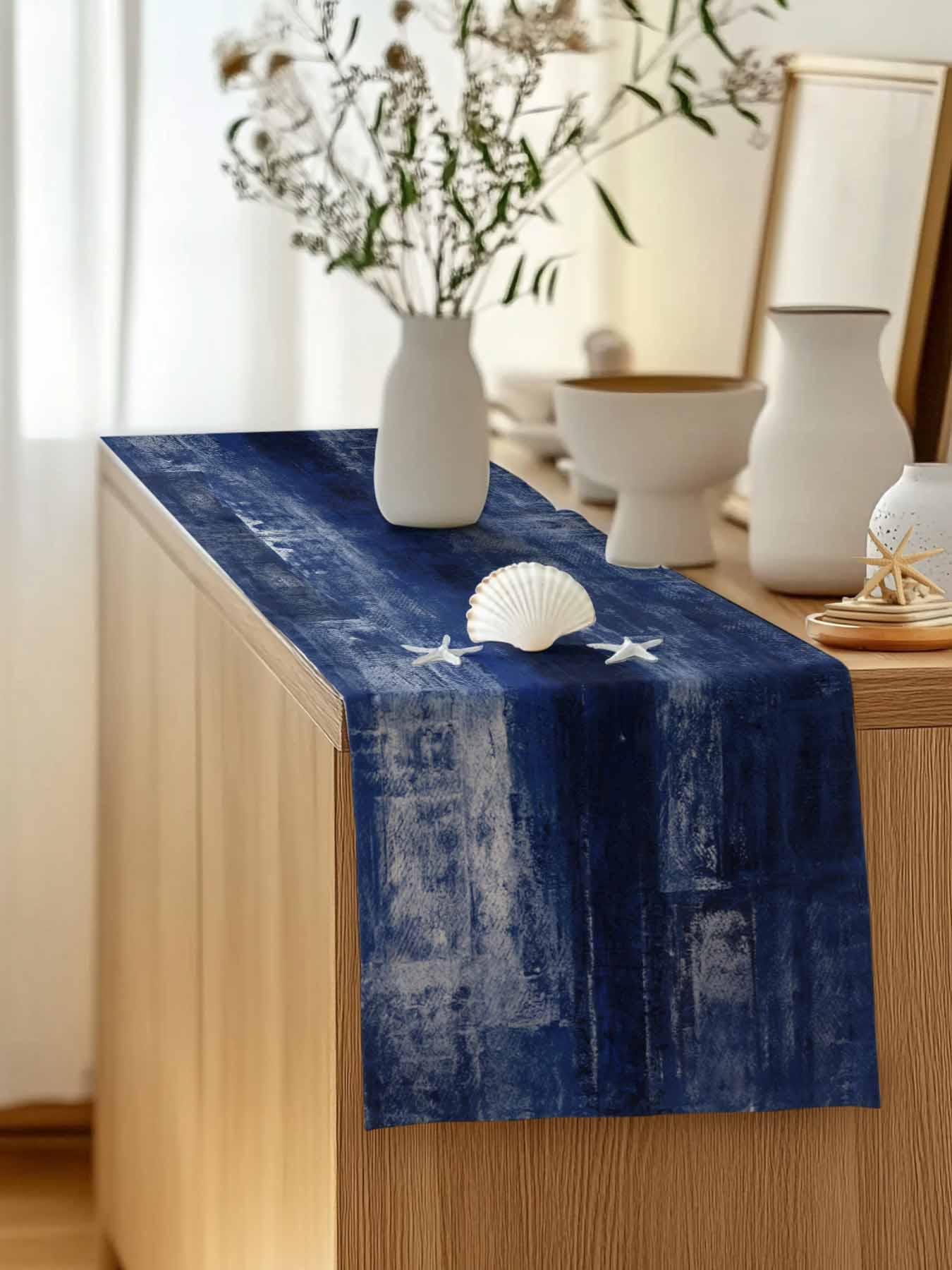 Table Runner 60 Inches Long for Kitchen Dining, Navy Blue Dresser Scarf Farmhouse, Dining Table Decorations for Wedding/Parties, Retro Oil Painting Modern Abstract Art Aesthetics 13 x 60 In
