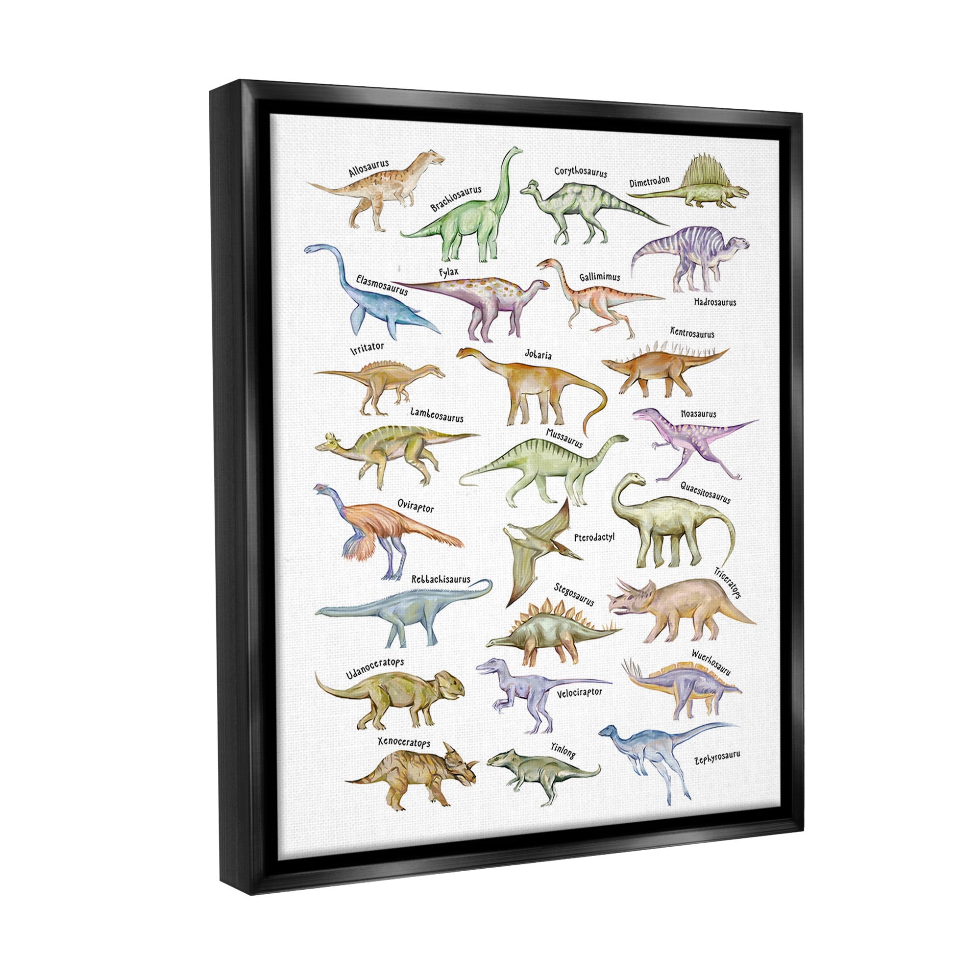 Stupell Industries Educational Ancient Dinosaurs Animals & Insects Painting Black Floater Framed Canvas Art Print Wall Art, 25 x 31