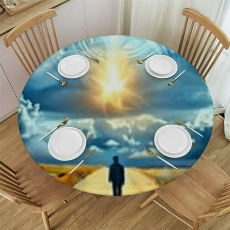 

Autua Road Trip Round Table Cover Stain Resistant Washable Indoor Outdoor Tablecloth Kitchen Dining Wedding Parties 100% Polyester Waterproof Fabric for Picnic Farmhouse 42 -46