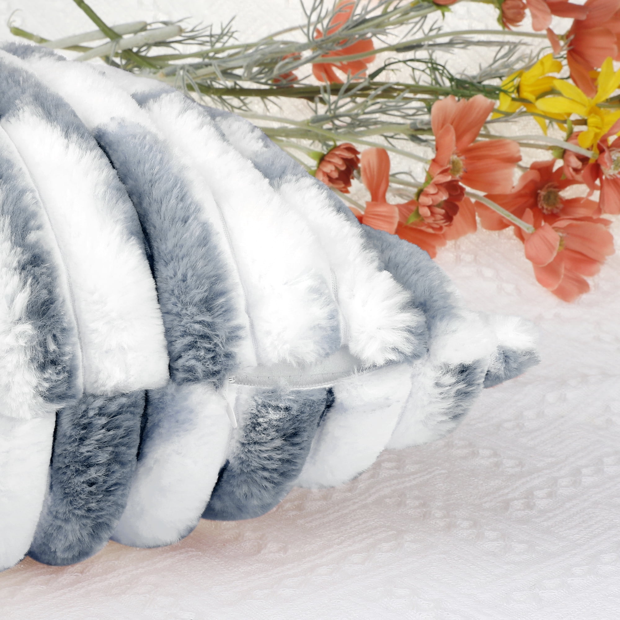 Unique Bargains Gradient Striped Tie Dye Throw Pillow Covers Faux Fur Plush Pillowcases Dark Blue 16" x 16"