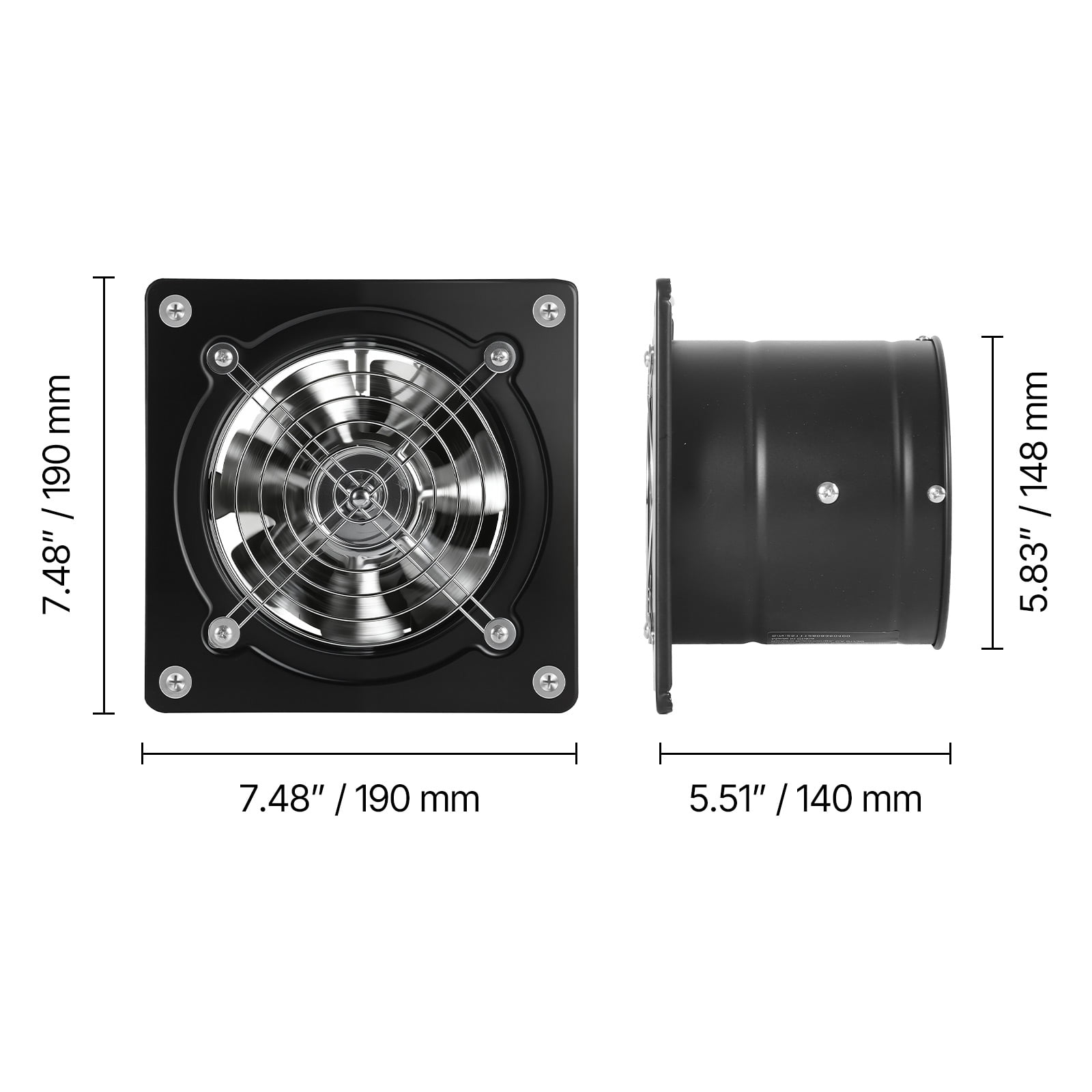 VEVOR 6 Inch Exhaust Fan, 308 CFM High Velocity Wall Mount Vent Fan with On/Off Control, Low Consumption, Portable Ventilation Extractor for Attic,Garage,Basement,Workshop,Kitchen, Chicken Coop,Black
