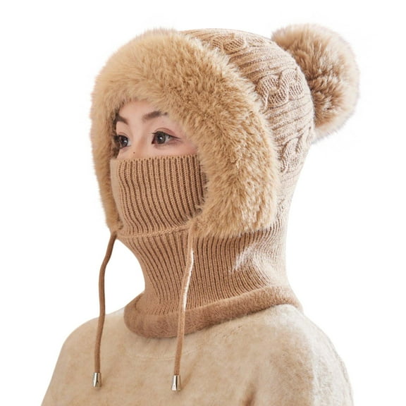LIZUOJUN Women's Winter Knit Balaclava Women Face Mask 3 in 1 Neck Hood Scarf Thermal Windproof Hat for Cycling & Outdoor Activities Rose Gold A