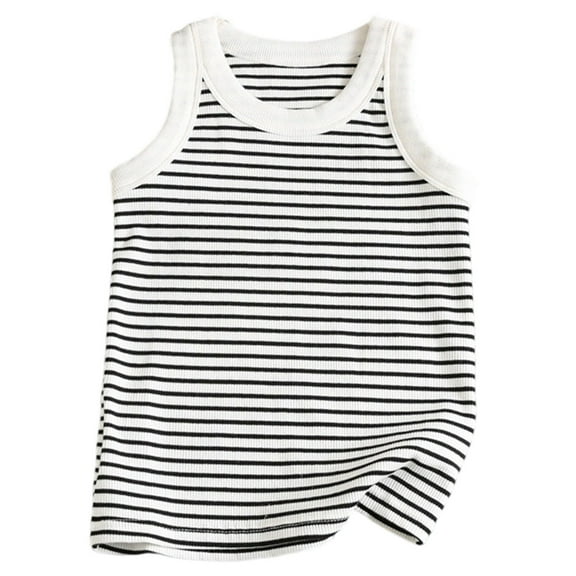 REDARER Kids Sleeveless Ribbed Top Solid Striped Cotton Comfortable Casual Sports Wear For Boys Girls Summer Daily Outfits,Color:Black1,Size:4-5 Years