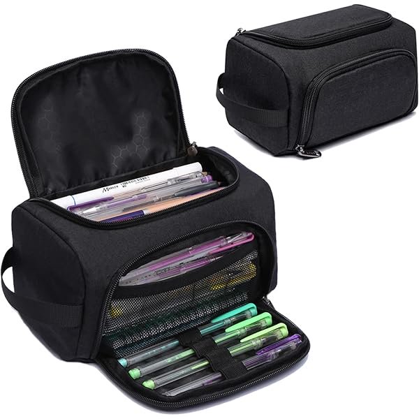 wonima02 Large Capacity Pencil Case Organizer, Multifunctional Extra Big Pencil Pouch with Compartmens, Travel Simple Stationery Pen Bag, Fabric Pencil Bag for Men Women Girl Boy (Black)