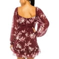 thumbnail image 2 of B DARLIN Womens Burgundy Zippered Ruffled Sheer Lined Floral Long Sleeve Sweetheart Neckline Short Party Fit + Flare Dress 7\8, 2 of 2