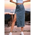 thumbnail image 6 of Womens Casual Slit Denim Midi Jean Skirt Stretch High Waist Frayed Button Up  XS, 6 of 7