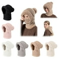 thumbnail image 4 of Women's Knitted Hat Women Scarf Hat Hats Winter Knit BalaclavaHat Winter Warm Ear Cover Neck Warmer Cap with Pompom, 4 of 8