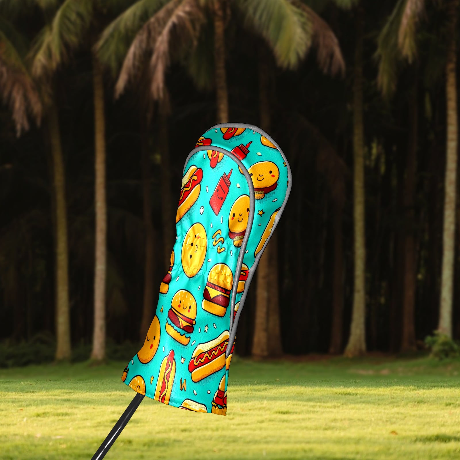 Golf Club Head Covers - Colorful Food Blue Design, Premium PU Leather Driver Hybrid Headcovers with Velvet Lining, Waterproof Golf Gifts for Men Women