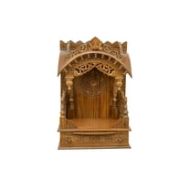 Wooden Engraved Home Pooja Mandir by Pooja Bazar - Torana Temple, Wooden Mandir with Antique Oak Wood Finish 12 X 21 X 31 Inches