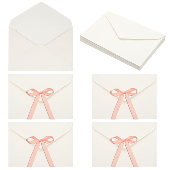 Uxcell 20 Pack Greeting Card Envelopes with Ribbon Bow, 6.3" x 4.4" Tiny Items Storage Vintage Cute Present Card Holder for Wedding Greeting Party Postcards, White