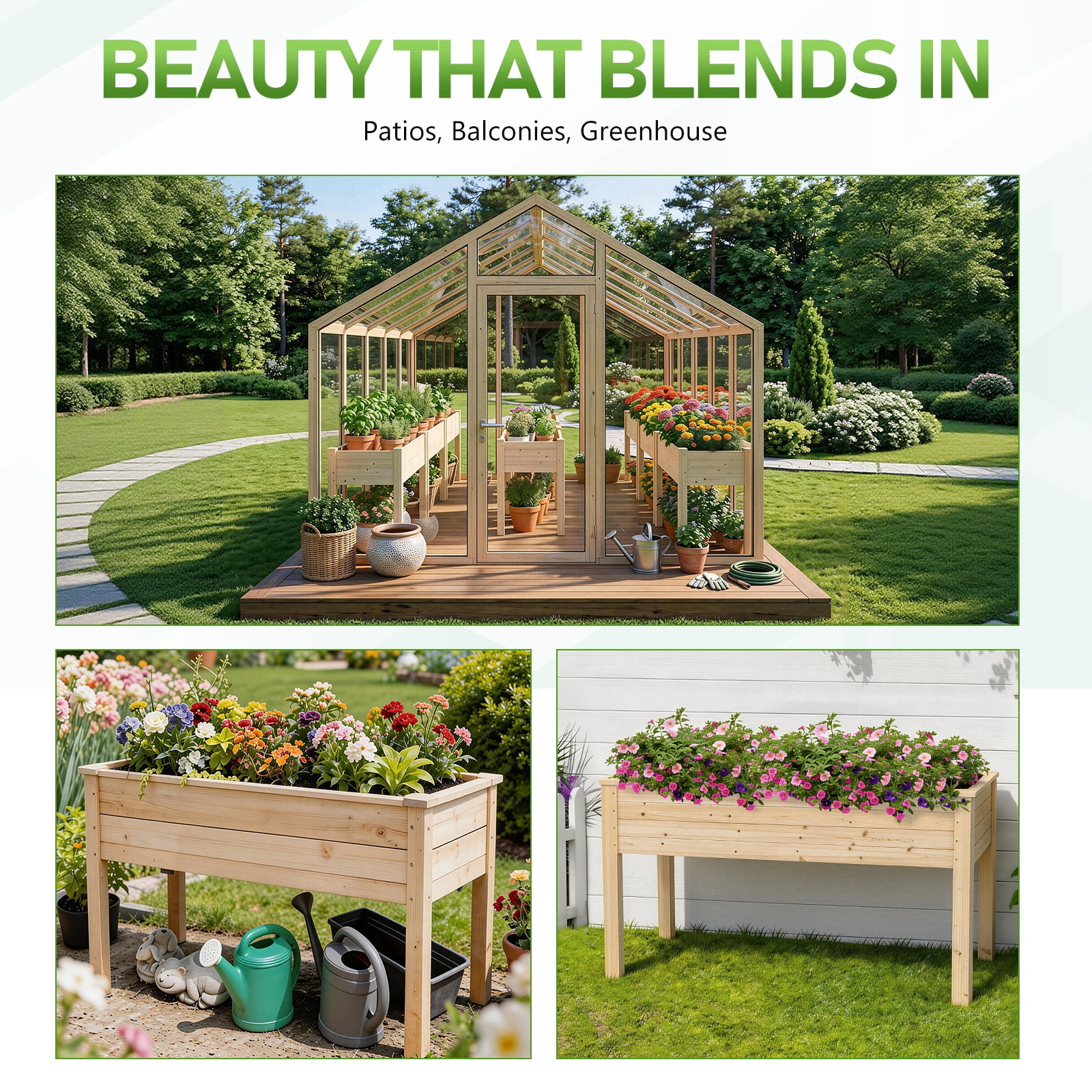 Ktaxon Wooden Raised Garden Bed, Elevated Planter Box Stand for Vegetables & Flowers, Burlywood
