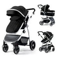 thumbnail image 1 of Hagaday Baby Stroller, 2-in-1 Reversible Stroller with Bassinet Mode, Foldable Infant Stroller with Canopy, One Button Brake, Adjustable Handle, Newborn Stroller (Black), 1 of 5