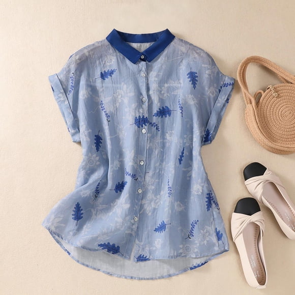 TaTaai 2026 Summer Women’s Raglan Sleeve Polo Tee Short Sleeve Loose Blouse Casual Lapel Button Printed Fashion Top Soft Polyester Daily Shirt Gift