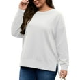 thumbnail image 3 of FlorCurve Plus Size Sweatshirts for Women Side Slit Pullover Sweatshirts Crew Neck Long Sleeve Drop-Shoulder Oversized Cotton Blouse, White 4XL, 3 of 9