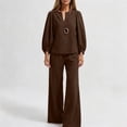 thumbnail image 7 of MLCDZ Elegant Cotton Linen 2 Piece Outfits for Women Long Puff Sleeve V Neck Blouse with Straight Leg Pants Business Casual Sets with Pockets, 7 of 7