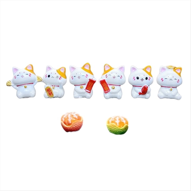 Adornos de Gatos de la Suerte, Juego de Figuras de 8 Piezas de Gatos de la Riqueza, Modelo de Resina de Gatito en Miniatura de la Fortuna, Adorno para Escritorio