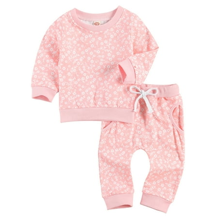 

Canrulo Infant Two-piece Clothes Set Floral Print Round Collar Top and Long Pants Pink 18-24 Months