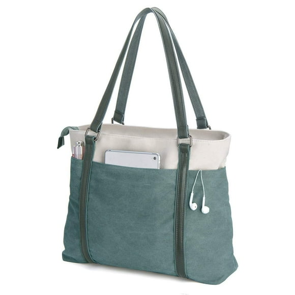 Women Laptop Tote Bag for Work Lightweight Splice Canvas 15.6 Inch Handbag Purse, Green, Large, Casual