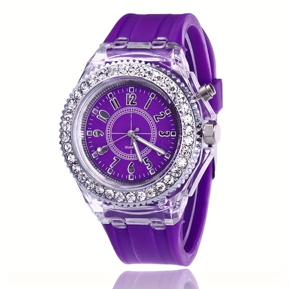 Bright Rhinestone LED Fashion Trendy Unisex Student Couple Jelly Quartz Watch