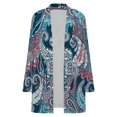 thumbnail image 4 of Women's Plus Size Teal Paisley Cardigan, Long Sleeve Open Front Tunic with Pockets, 4 of 8